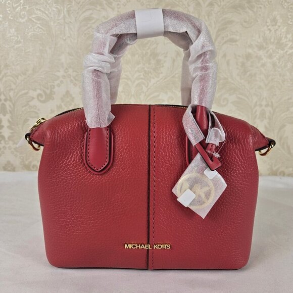 Michael Kors Hyde Small Pebbled Leather Satchel Light Berry Sorbet Double Handle - Picture 1 of 14